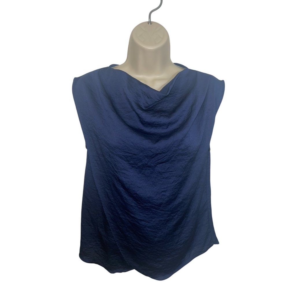 Zara Womens Xs Navy Draped Front Curved Hem Sleeveless Wear To Work Dressy Top